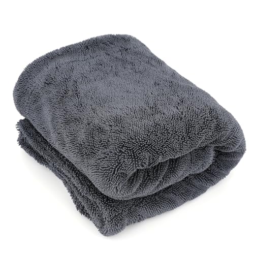 1200GSM Microfiber Car Drying Towel Double-Twist Loop Ultra-Absorbent Quick-Dry Lint- & Streak-Free Scratch-Safe for Car Wash & Detailing (1 Pack) (Dark Grey 16 x 16)