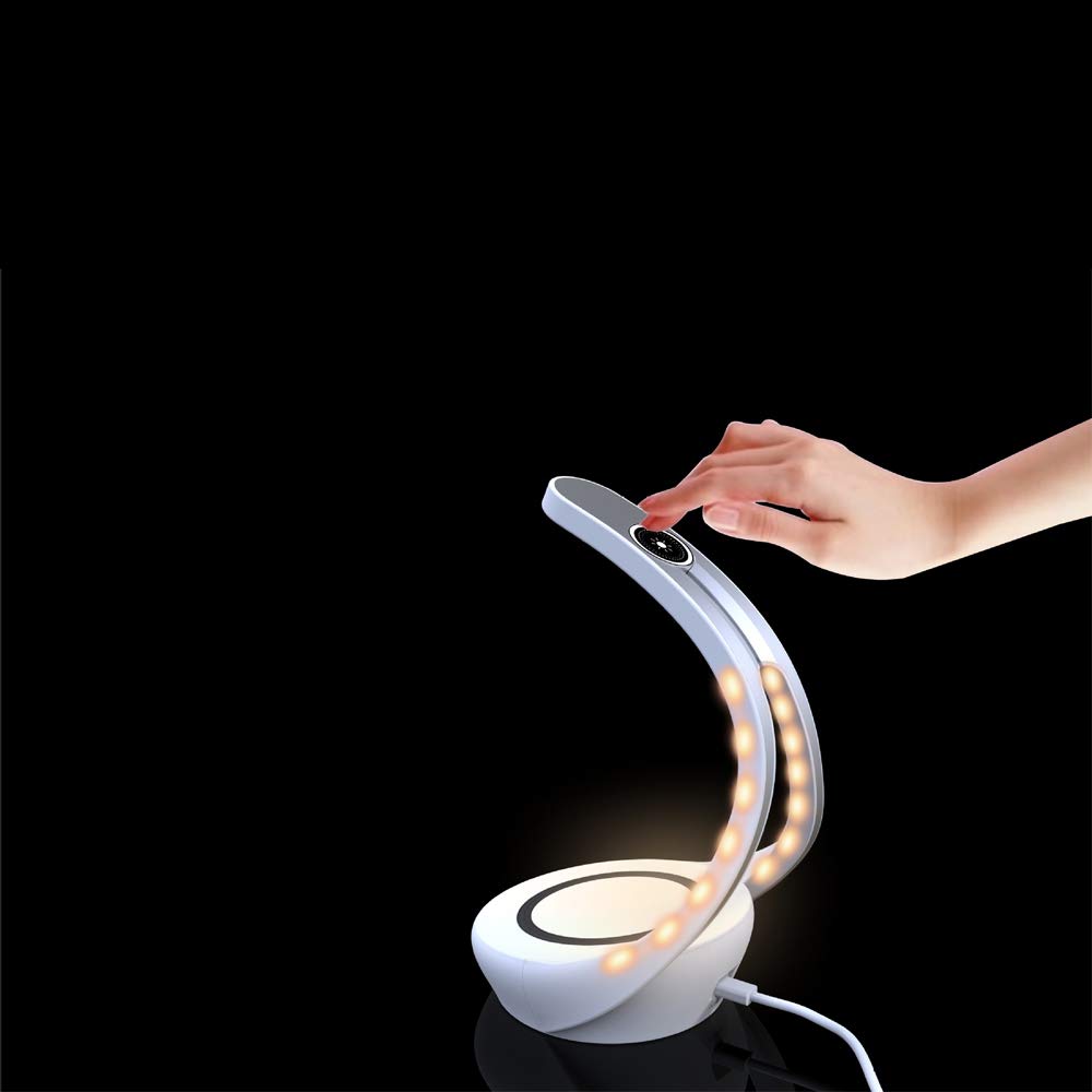 Lampada da scrivania a LED con interruttore touch, caricatore wireless, luce atmosferica, altoparlante Bluetooth integrato, luminosità regolabile, lampada da tavolo per camera da letto, ufficio.