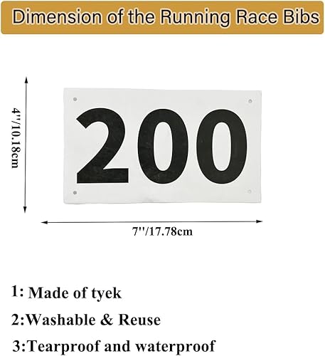 Miniatura 7 de Kayiete 1-200 baberos de carreras de carreras grandes números con pasadores de seguridad para eventos de carreras de maratón - Tyvek resistente al
