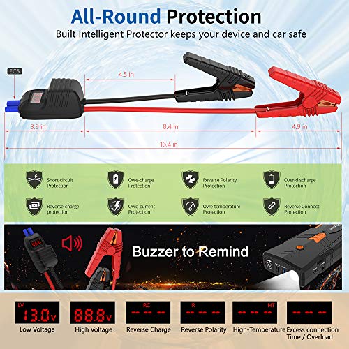 VAVOFO 1500A Portable Jump Starter,12V Battery Booster Portable Jumper Box(up to 8.0L Gasoline/6.5L Diesel Engine) with Smart Jumper Cable,Quick Charge 3.0,Type-C,16.8V/10A DC,Flashlight