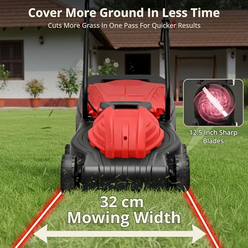 Image of Kraft Seeds 1200W Electric Lawn Mower Corded Grass Cutting Machine Electric 12 Inch Blade with 3-Level Height Adjustment (25mm, 45mm, 55mm), 30L Grass Collector Box Walk Behind Grass Cutting Machine