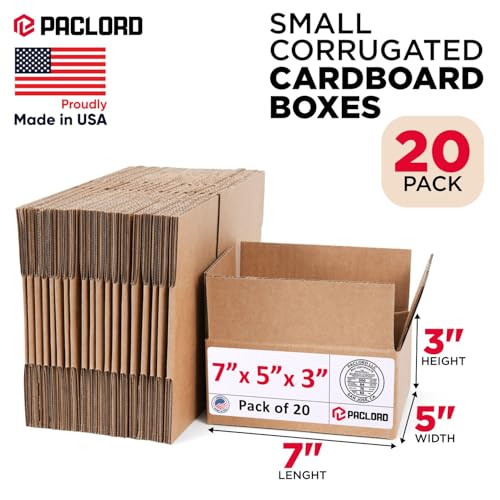 Image of Small Cardboard Boxes 7 inchL x 5 inchW x 3 inchH (Pack of 20) - USA-Made Packing Boxes for Moving, Shipping, or Storage - USPS, UPS, FedEx Approved - Professional Packing Supplies for Moving