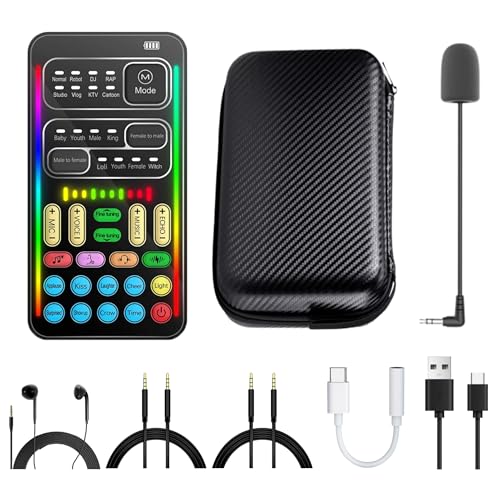 i9 Real-Time Voice Changer with Sound Card – 8 Voice Effects, Full Accessories Included (Mini Mic, Monitor Earphone, 2 Adapters), Plug & Play, Compatible with PC, PS5, Xbox, Switch, Android & iOS