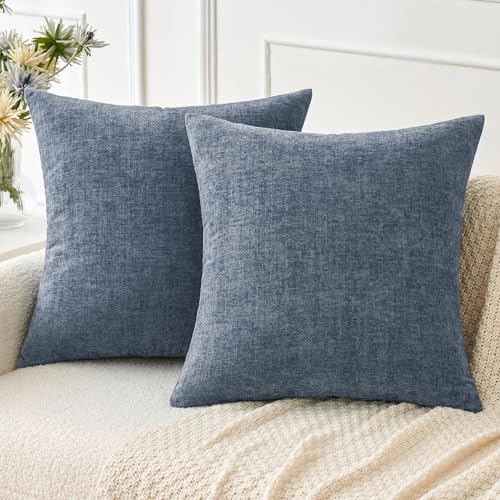 Image of MIULEE Pack of 2 Couch Throw Pillow Covers 20x20 Inch Soft Dark Grey Blue Chenille Pillow Covers for Sofa Living Room Solid Dyed Pillow Cases