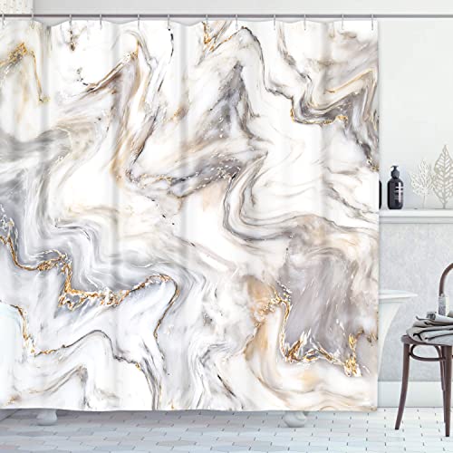 ArtSocket Shower Curtain Brown Marble Ink Pattern Can Skin Wall Luxurious Blue Home Bathroom Decor Polyester Fabric Waterproof 72 x 72 Inches Set with Hooks