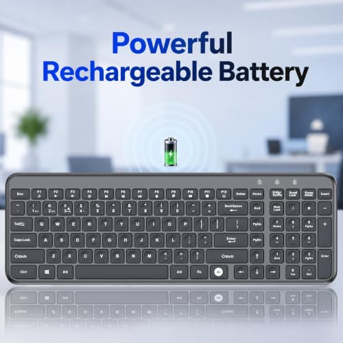 Image of Ant MASTER50 Wireless Keyboard Multi-Device Bluetooth 5.0 & 2.4GHz Rechargeable Slim Keyboard with Dedicated AI Key for ChatGPT, Silent Scissor Keys for Windows, Mac, Android, iOS (Grey Black)