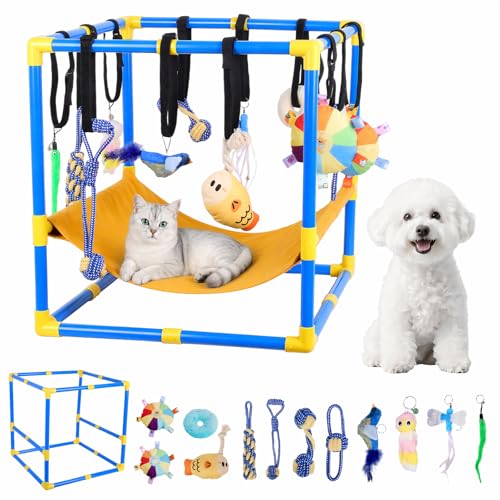 SeekPals Puppy Play Gym with 12 Hanging Toys, 2-in-1 Dog Play Gym & Hammock, Adjustable Puppy Enrichment Toys for Small Dogs/Cat, Interactive Activity Center, Indoor Playground for Teething (23.6") by SeekPals - Used condition - US$39.89