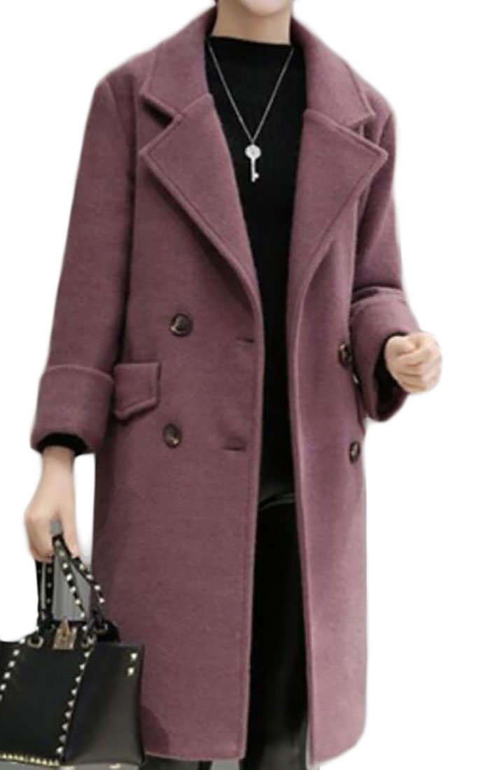 Stylish Pea Coat Big Pockets Wool-Blend Trench Coats Jacket 1# US XS