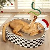 Conlun Cat Scratcher Cardboard,2 in 1 Oval Cat Scratch Pad Bowl for Indoor Kitty Grinding Claw,Round Kittens Scratching Board Corrugated Lounge Pet Beds&Furniture Protector for Sofas