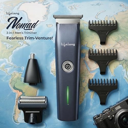 Image of Lifelong Beard Trimmer for Man | Trimmer Men Beard |Cordless Rechargeable Waterproof Skin Friendly All in One Grooming Kit for Beard, Nose, Hair, Body |Shaving Machine with 3Combs, TypeC, 2Hr Runtime
