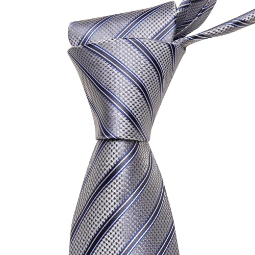 Image of Barry.Wang Tie Sets for Men Silk Stripe Necktie Woven Checkered Handkerchief Cufflinks Formal Business Wedding