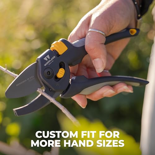 Image of Woodland Tools Co. Heavy Duty Anvil Pruning Shears - 5 /8 inch Cut Capacity, High Carbon Steel Blade, Internal Spring, Adjustable Grip Slider, Garden Pruner for Dry Branches, Stems, and Dead Growth