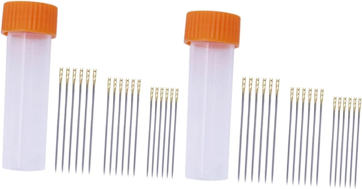 Tofficu 36pcs Steel Yarn Needles Double Hole for Embroidery Cross Stitch Sewing Craft Projects Storage Barrel
