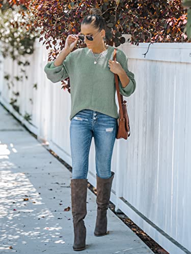 Image of MEROKEETY Women's Fall Long Sleeve Waffle Knit Oversized Sweater | Fall Fashion, Crew Neck, Tunic, Dressy Casual, Trendy, Cute, Pullover Tops, Long Lantern Sleeves, Loose Fit, Drop Shoulder