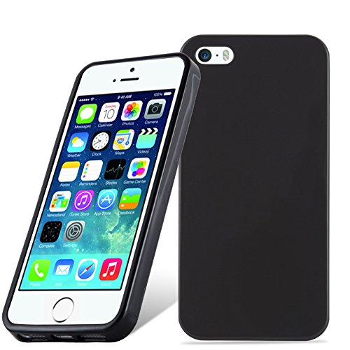 Cadorabo Hülle für Apple iPhone 5 / iPhone 5S / iPhone SE - Hülle in SCHWARZ  Handyhülle aus TPU Silikon im Ultra Slim 'AIR' Design - Silikonhülle Schutzhülle Soft Back Cover Case Bumper