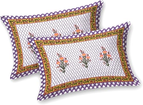Image of Bedsheet for Double Bed King Size | Jaipuri Rajasthani Cotton Bed Sheet | 1 King Size bedsheet with Pillow Cover | 240 TC Jaipuri Prints Flat Double Bed Bedsheet Cotton King Size