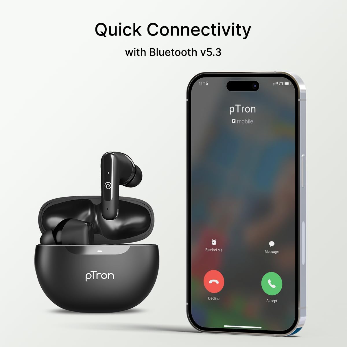 pTron Bassbuds Astra in-Ear TWS Earbuds w/Stereo Sound, 50Hrs Playtime, Stereo Calls, Custom EQ, Mobile App, BTv5.3 Headphones, Touch Control, Voice Assistant, Type C Charging & IPX4 (Black) — Amazon image 8