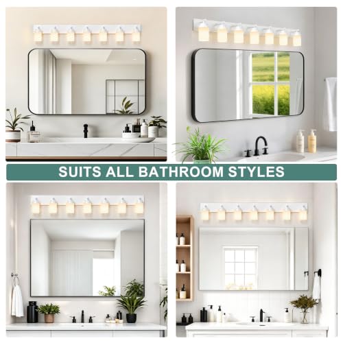 Image of IZORRO Bathroom Light Fixture White, White Glass Shade 52-Inch 7-Light