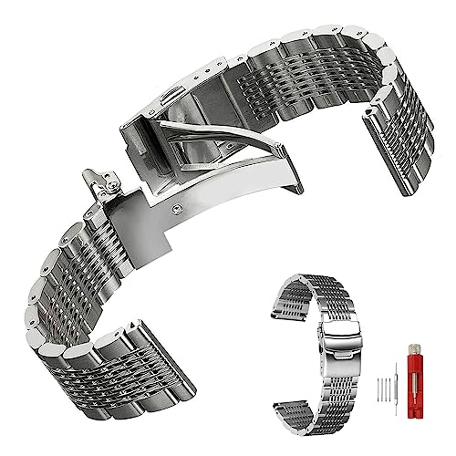 Solid Stainless Steel Straps Diving Mesh Watch Band Deployment Buckle Brushed Polished Business 18 20 22 24mm Bracelet2
