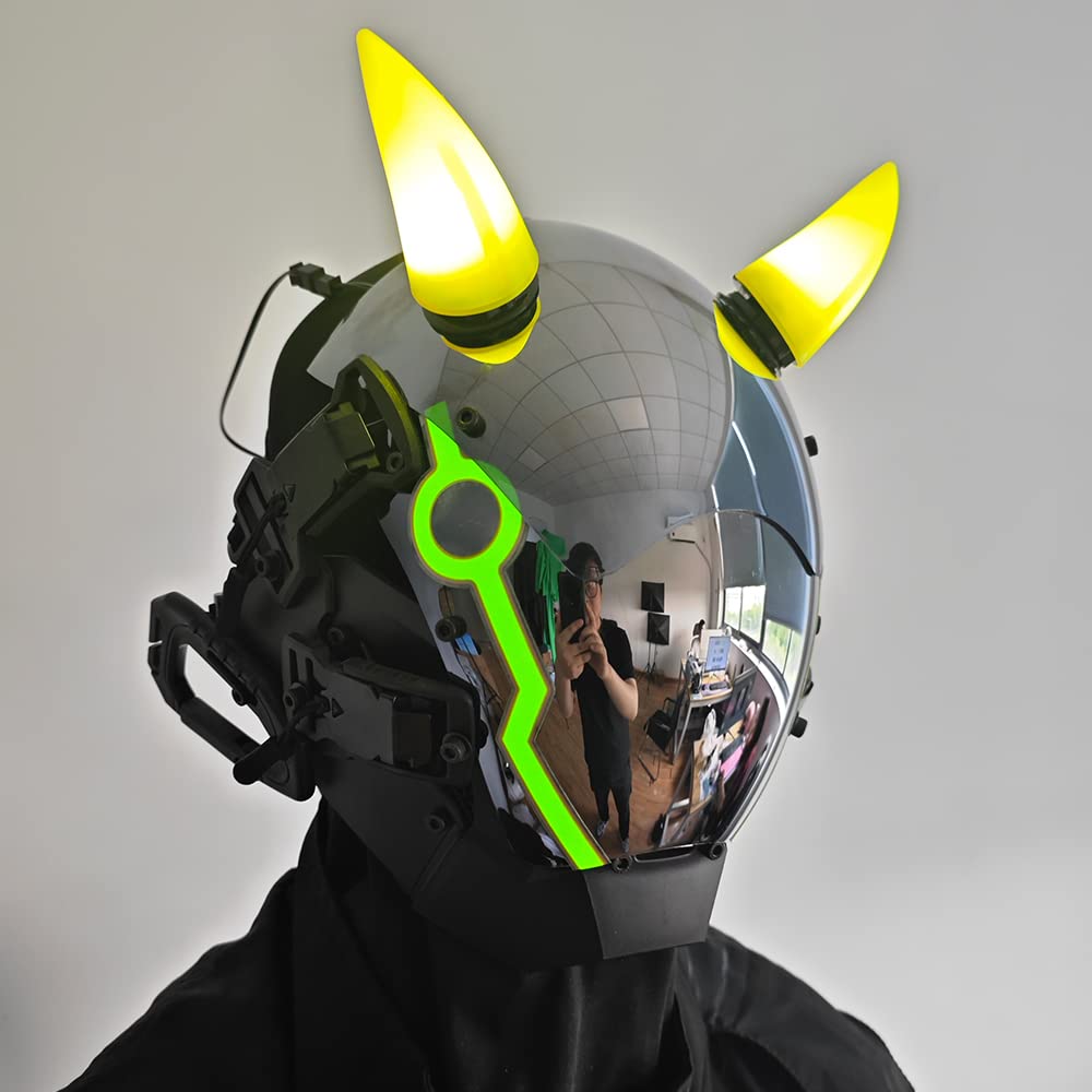 KYEDAY Masque punk pour homme, masque LED en corne de bœuf, accessoire de cosplay, d'Halloween, de fête, de musique (jaune)