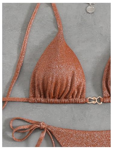 GORGLITTER Women's 2 Piece Glitter Cheeky Bikini Sets Backless Triangle High Cut String Thong Swimsuit3