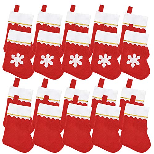 Jmkcoz - Jmkcoz 20 Pack Christmas Mini Stockings Sock Decoration Snowflake Tableware Holders, Red Felt Knife Spoon Fork Bag Candy Pouch Bag Plush Cuff Socking for Xmas Party Tree Dinner Table Home Ornaments