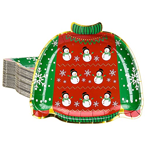 Whaline 48 Pack Winter Christmas Paper Plates Foil Gold Sweater Shape Disposable Plates Red Green Sweater With Snowman Pattern Tableware For Xmas Holiday Dinner Birthday Party Supplies, 8.5 X 9.5In #TOP7