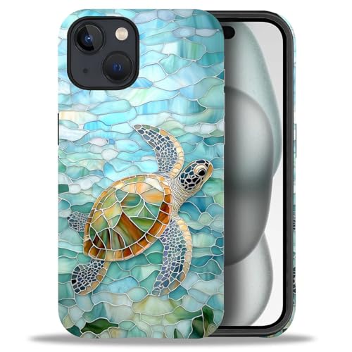 yicomon Compatible with iPhone 15 Case, Turtle Glass Blue Pattern Print Matte Phone Case Durable Fashion Funny Liquid Silicone Case Soft Anti-Scratch Shockproof Protective Cover