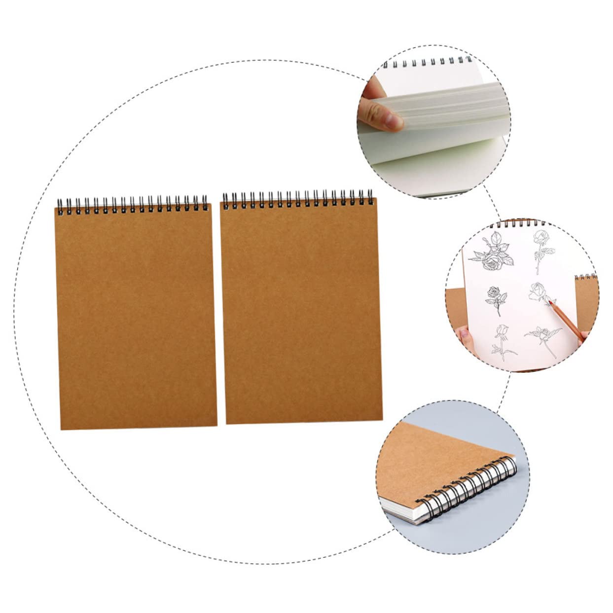 NUOBESTY Carnet de Croquis Spirale A4 Marron pour Jeunes, Lot de 2, Papier
