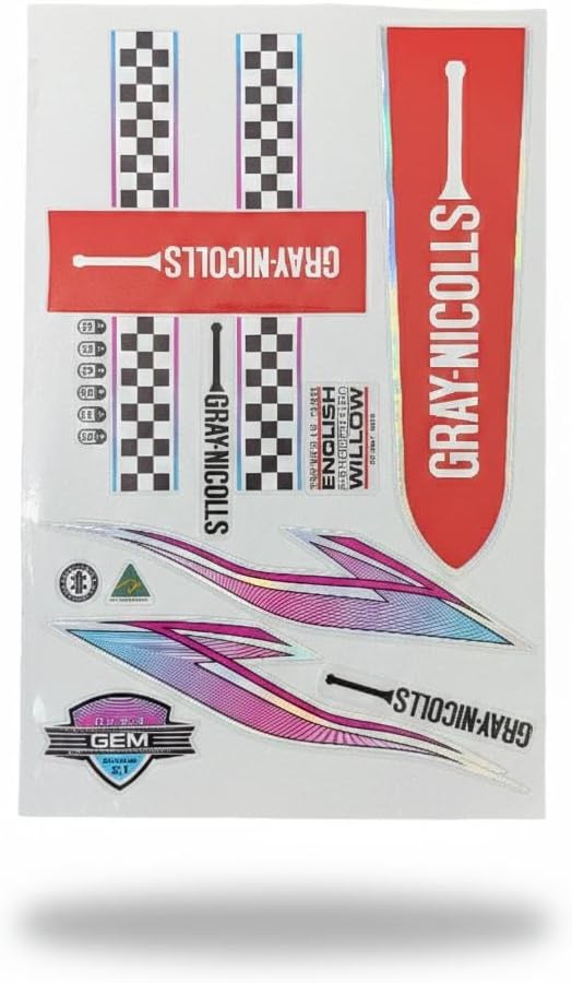 Gray-Nicolls GEM Cricket Bat Stickers – 3D Embossed Premium Replacement Decals, Durable Waterproof Bat Sticker Set