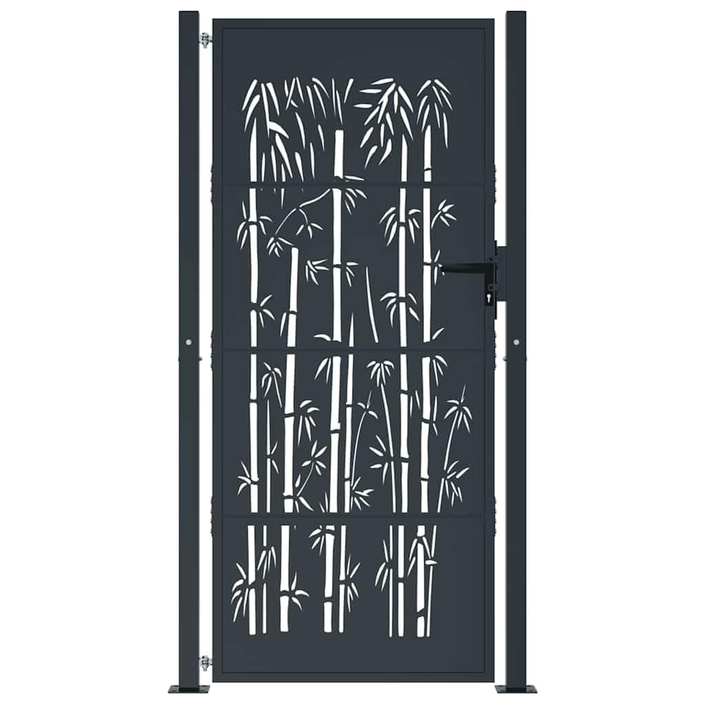 vidaXL Puerta de jardín Acero Gris Antracita diseño bambú 100x200 cm, Puerta de Valla, Puerta de Exterior, Puerta de Metal, Puerta de Seguridad