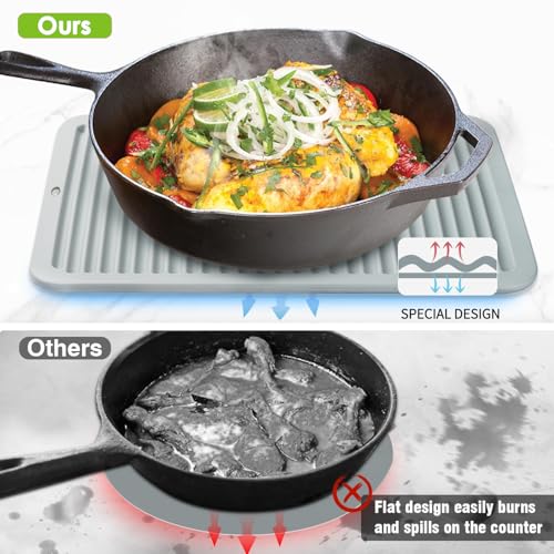 Image of Large Silicone Trivet 16'' X 12'' Silicone Hot Pads for Kitchen Nonslip and Heat Resistant Hot Pads Trivets for Kitchen Protect Table Quartz Countertops, Gray