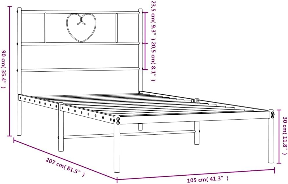 vidaXL Bed Frame White Powder-Coated Steel Single Bed Bed Frame