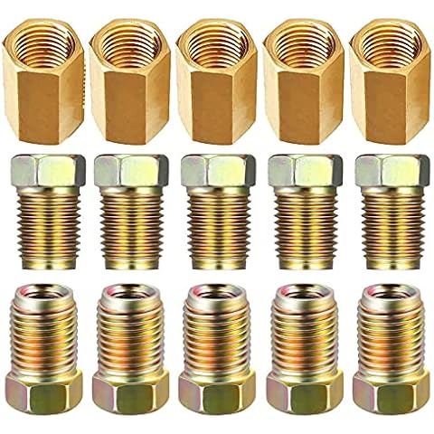 15 Pieces Brake Line Fittings (5 Unions, 10 Nuts) - Muhize 3/8' - 24 Threads Assortment for 3/16' Brake Line Tube Cover