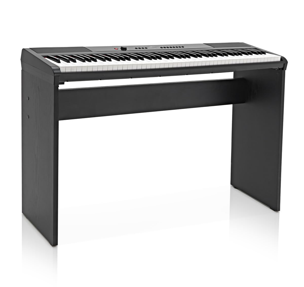 SDP-2 Stagepiano-Ständer von Gear4music | Robuster Stilvoller Ständer für SDP-2-Piano, Holzrahmen mit Rückenstütze, Mattschwarzes Finish, Rutschfeste Gummifüße