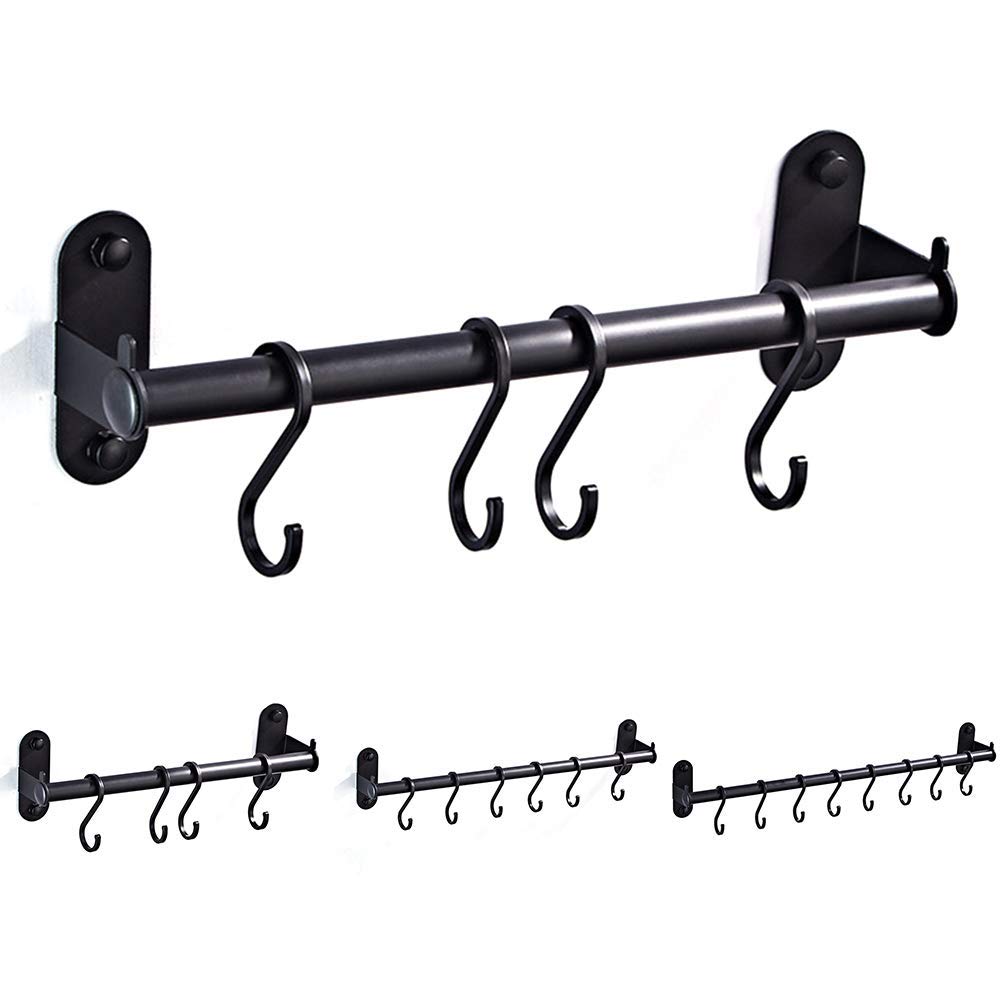 Dengofng Wall Mounted Aerospace Aluminum Kitchen Utensil Rail Rack Pot Lid Holder With S Hooks - For Hold Towel, Clothes, Kitchen Tool, Cookware, Utensil, Pots And Pans 4hooks/5hoks/6hooks Optional
