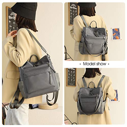 Zocilor Women's Fashion Backpack Purse Multipurpose Design Convertible Satchel Handbags And Shoulder Bag Pu Leather Travel Bag (Grey Nylon) #TOP1
