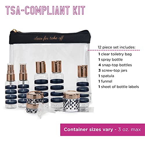 MIAMICA Women's TSA Compliant Travel Bottles and Toiletry Bag Kit, 12 Piece, Navy, One Size - Image 4