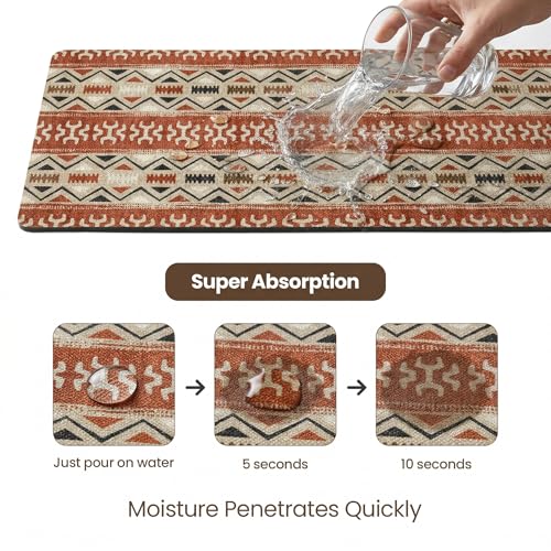 Image of Yellow Weaves- Non-Slip Kitchen Floor Mats, Water Absorbent, Rugs,Standing Rubber Mats for Kitchen, Office, Sink and Laundry Room, Geometric Burnt Orange (Pack of 2)