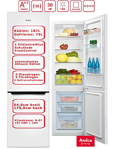 Amica-Frigorifico-y-congelador-blanco-262-L-54-cm-de-ancho-descongelacion-automatica-cajon-VitControl-KGCL-387-150-W