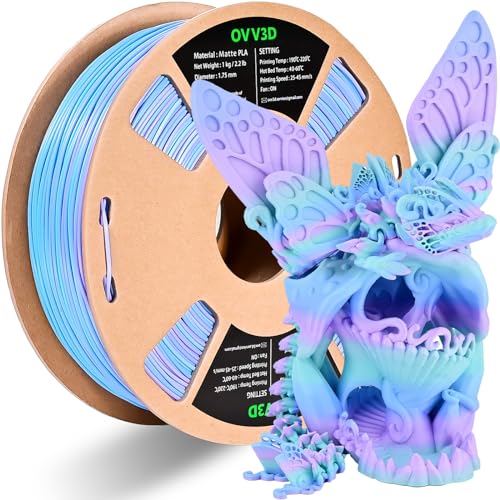 OVVNYXE OVV3D - Filamento PLA arcoíris de 0.069 pulgadas, filamento de impresora 3D multicolor, filamento PLA que cambia de color mate Plus con azul, verde y morado, filamento de impresión 3D