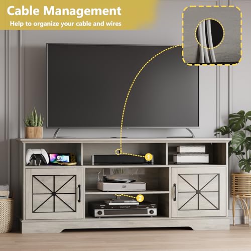 Image of Xixini Farmhouse TV Stand for 65 /60 /55 Inch Tvs, Rustic Entertainment Center with LED Lights and Power Outlets, Modern Media Console Table, Wood Television Furniture for Living Room, Bedroom, Grey