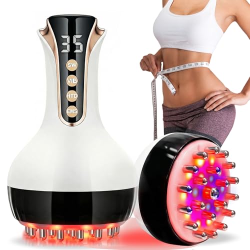 GubVorn 35-Level Lymphatic Drainage Massager Type-C Heated Body Sculpting Machine & Cellulite Massage Tool Metal Brush Fascia Blaster for Belly Fat & Pain Relief (Chiffon White)