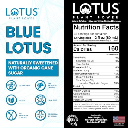 Image of Blue Lotus Plant Power Energy Drink Concentrate, PP7 Formula | Natural Caffeine, Plant-Based Organic Ingredients, Organic Cane Sugar Beverage, 1:5 Mix Makes 64 6oz Drinks