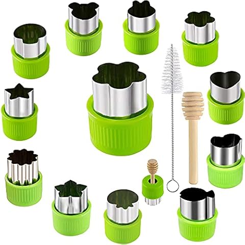 IELEK 14 Pcs Fruit Vegetable Cookie Cutters Shapes Sets Stainless Steel Food Mini Pie Cookie Stamps Mould for Kid Baking,Bento Box and Decorating Tools Cover