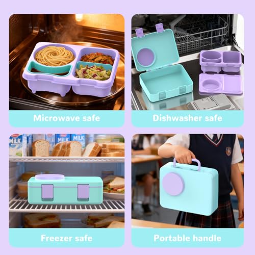 Image of Bento Box for Kids, Leakproof Kids Lunch Box with 8.5OZ Thermo Food Jar & Lunch Bag, 3-4 Compartments Toddler Insulated Lunch Box for Girls, BPA Free Lunch Containers for School Daycare