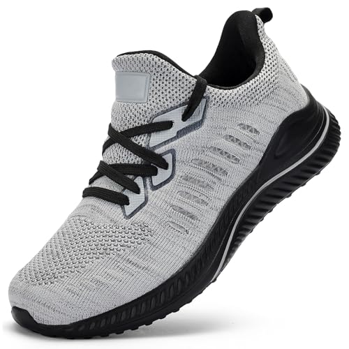 VRCLUB Mens Walking Sneakers Wide Slip on Tennis Shoes Men Comfortable Athletic Running Jogging Shoe Lightweight Breathable Gym Workout Grey 10.5