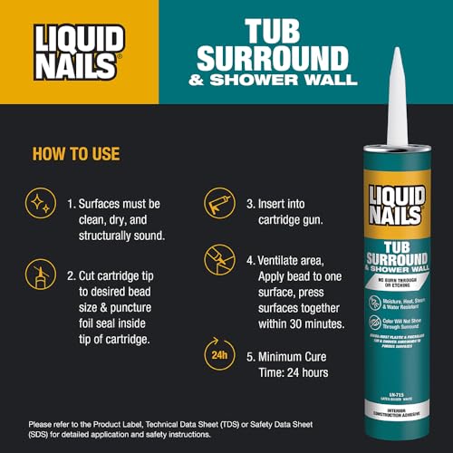 Image of Tub Surround 10 oz Bright White Low VOC Interior Tub and Shower Adhesive, 6 Pack