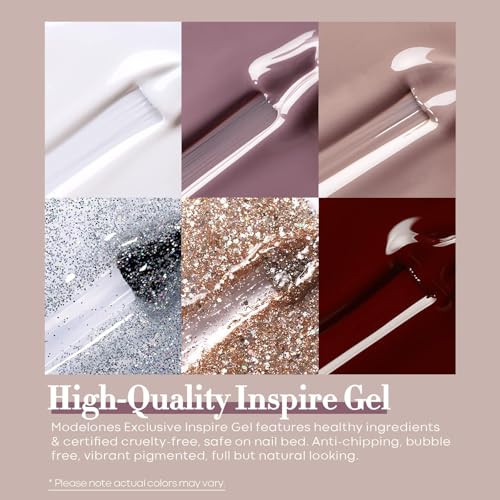 Image of modelones Gel Nail Polish Set 6 Colors Fall Winter White Nude Brown Gel Polish Maroon Burgundy Red Champagne Gold Silver Tan Nail Art Design Kit Basic Soak Off Manicure Salon DIY Gift for Women Girls