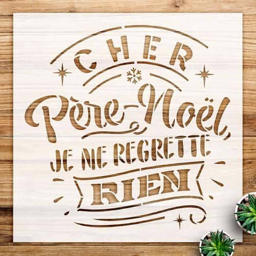 Christmas Stencil Pattern for Walls and Crafts, Reusable Mylar Template Featuring 'Cher père noël je ne Regrette Rien' Design, Ideal for Holiday Decor and DIY Projects - Size A1 (23.4